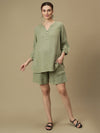 Green Maternity Shorts Set- Long Top with Shorts