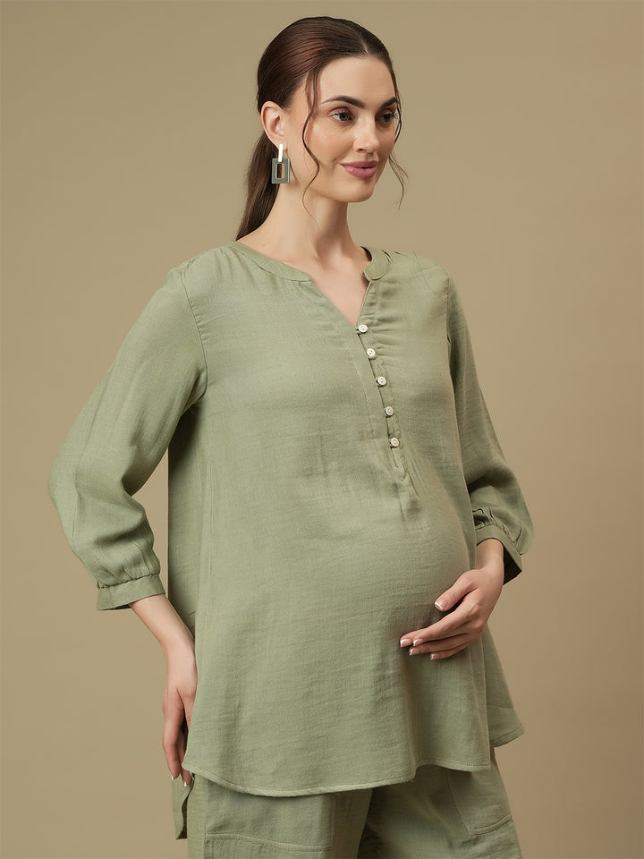 Maternity Tunic with Shorts Co-ord Set- Green