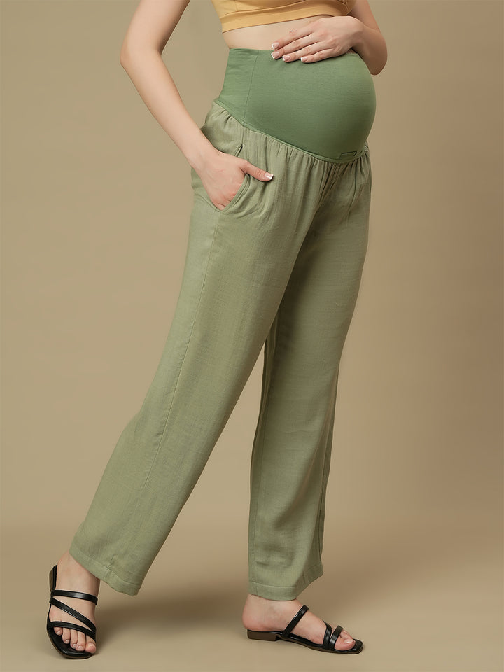 Maternity Tunic with Wide-leg Pants Co-ord Set- Green
