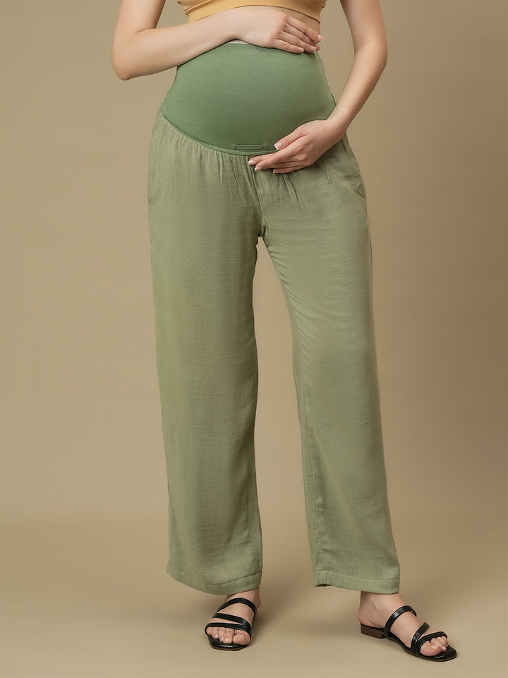 Maternity Tunic with Wide-leg Pants Co-ord Set- Green