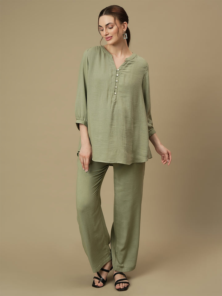 Maternity Tunic with Wide-leg Pants Co-ord Set- Green