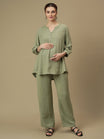 Maternity Tunic with Wide-leg Pants Green Co-ord Set