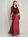 Purple Maternity Velvet Bodycon Gown with Bell Sleeves