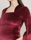 Purple Maternity Velvet Bodycon Gown with Bell Sleeves