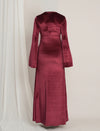 Purple Maternity Velvet Bodycon Gown with Bell Sleeves
