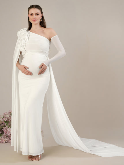 White Bodycon Maternity Gown Detachable Train