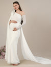 Maternity White Bodycon Gown with Detachable Train and Sleeves