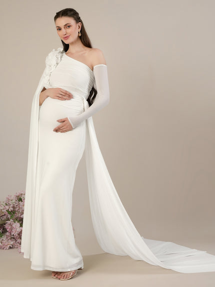 White Bodycon Maternity Gown Detachable Train