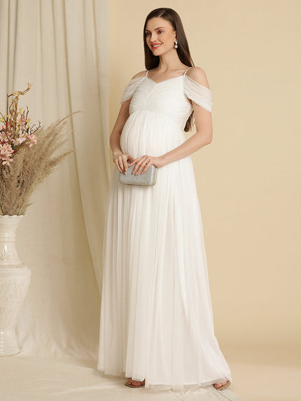 Romantic Tulle Maternity Maxi Dress- White Romantic Tulle Maternity Maxi Dress- White