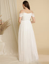 Romantic Tulle Maternity Maxi Dress- White