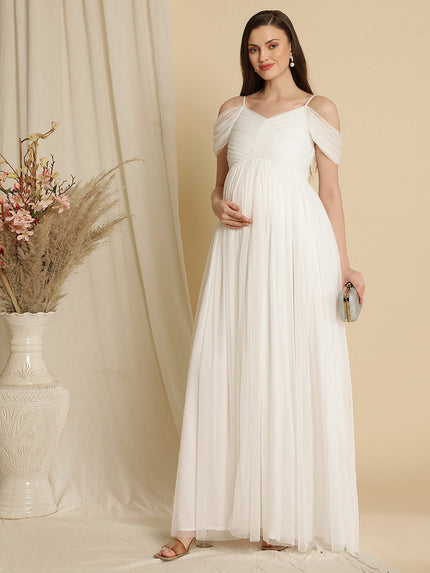 fitted lace wedding dress Romantic Tulle Maternity Maxi Dress- White fitted lace wedding dress Romantic Tulle Maternity Maxi Dress- White