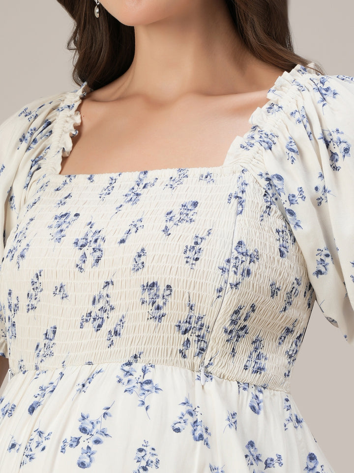 Maternity & Nursing White Floral Smocked Maxi Dress