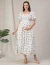 Maternity & Nursing White Floral Smocked Maxi Dress