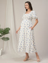 Maternity & Nursing White Floral Smocked Maxi Dress
