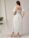 Maternity & Nursing White Floral Smocked Maxi Dress