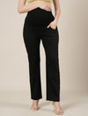 Stretchy Cotton Wide Leg Formal Maternity Trousers-Black