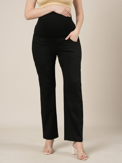 Stretchy Cotton Wide Leg Formal Maternity Trousers-Black