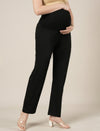 Stretchy Cotton Wide Leg Formal Maternity Trousers-Black