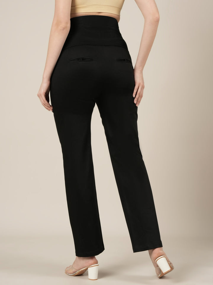 Stretchy Cotton Wide Leg Formal Maternity Trousers-Black