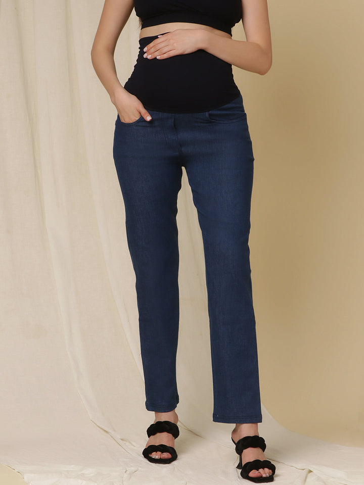 Wide-Leg Maternity Jeans- Blue