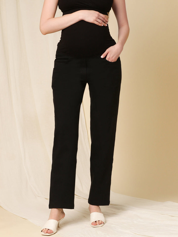 Wide Leg Maternity Jeans- Charcoal Black