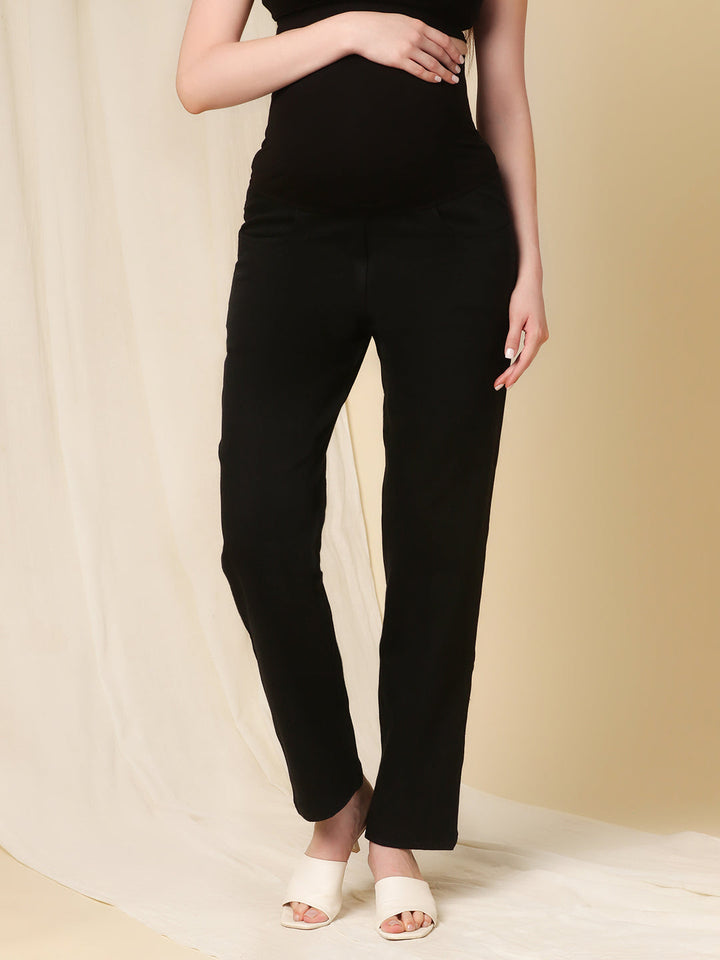 Wide Leg Maternity Jeans- Charcoal Black