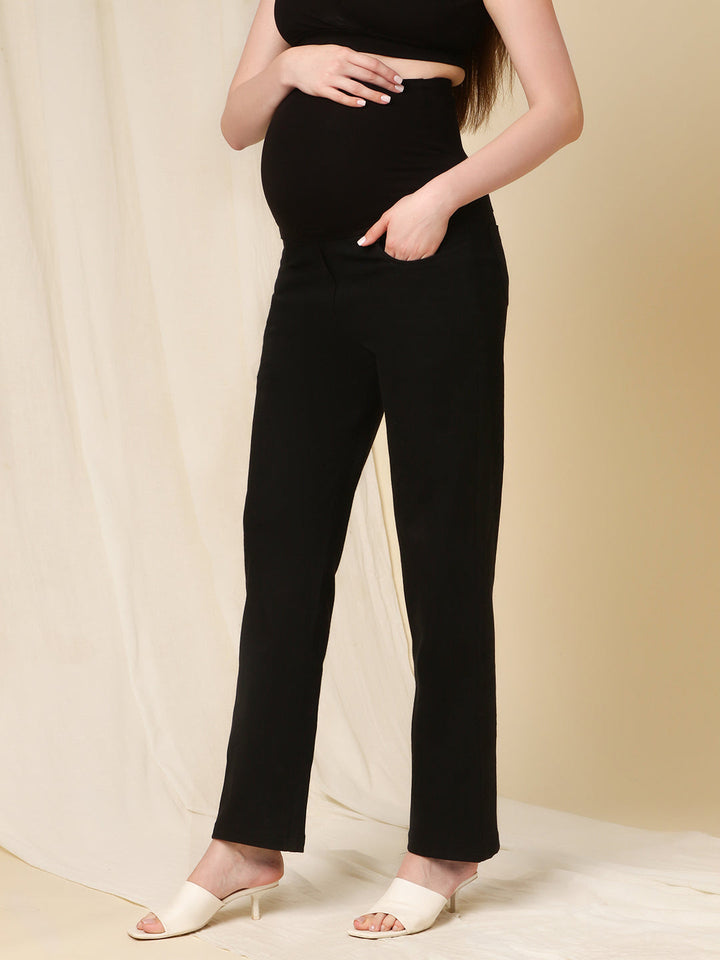 Wide Leg Maternity Jeans- Charcoal Black