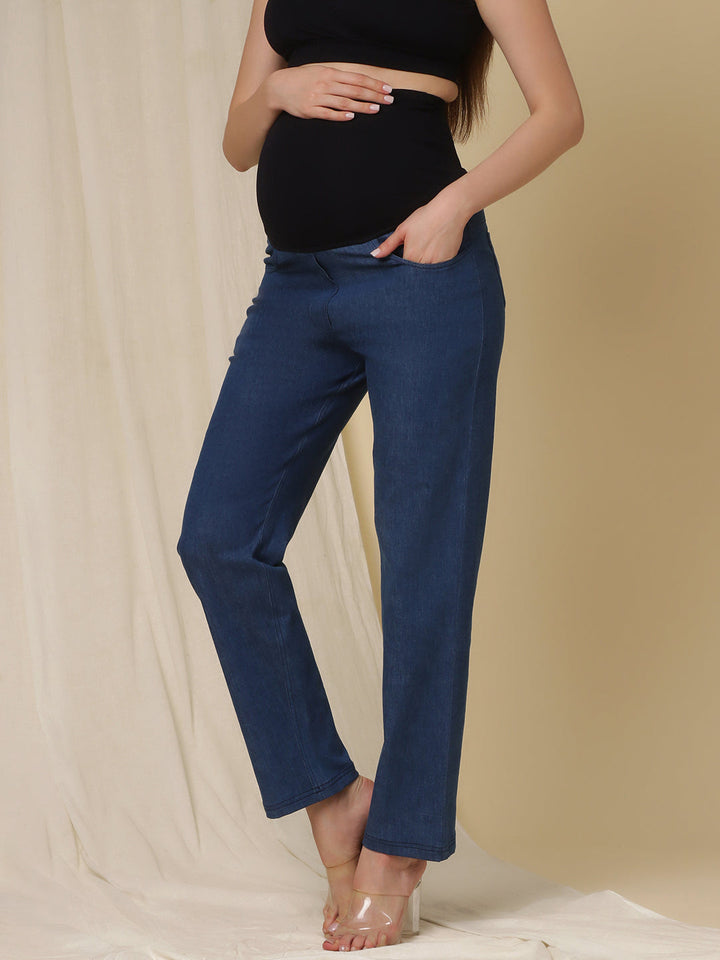 Wide-Leg Maternity Jeans- Denim Blue