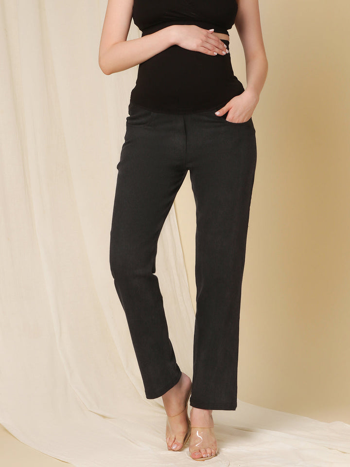 Wide Leg Maternity Jeans- Charcoal Grey