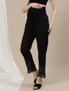 Maternity Cotton Wide-Leg Pants with Lace- Black