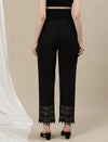 Maternity Cotton Wide-Leg Pants with Lace- Black