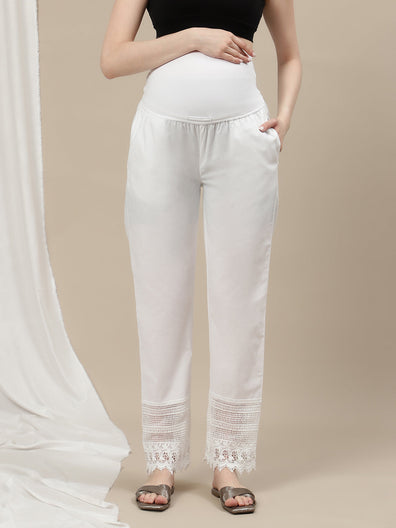 Maternity Wide-Leg Pants with Lace - White