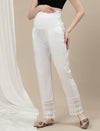 Maternity Cotton Wide-Leg Pants with Lace- White
