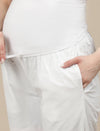 Maternity Cotton Wide-Leg Pants with Lace- White