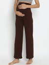 High Waist Wide-leg Maternity Pants- Brown