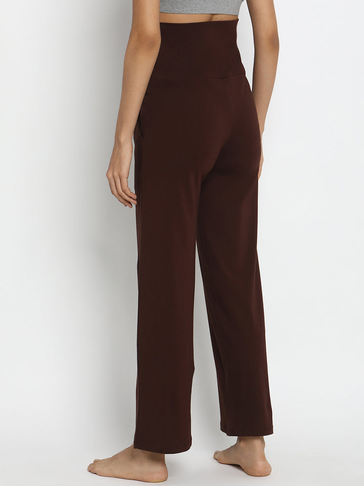 High Waist Wide-leg Maternity Pants- Brown