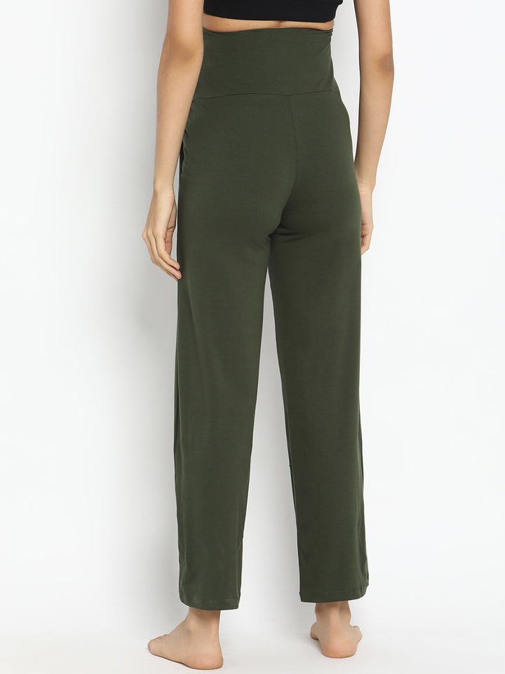 High Waist Wide-leg Maternity Pants- Green