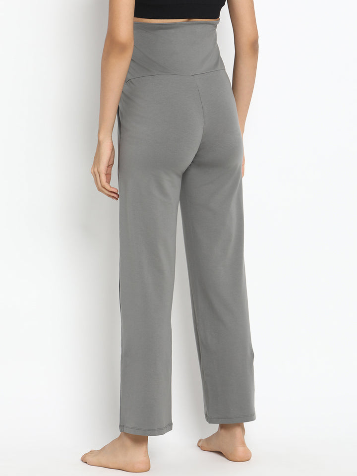 High Waist Wide-leg Maternity Pants- Light Grey
