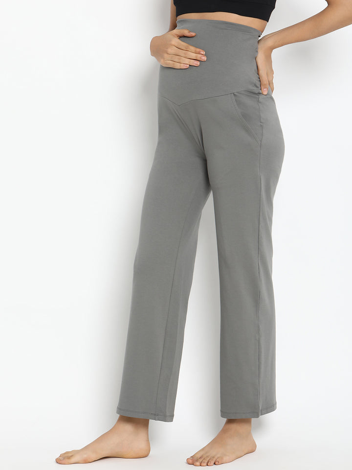 High Waist Wide-leg Maternity Pants- Light Grey