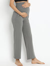 High Waist Wide-leg Maternity Pants- Light Grey