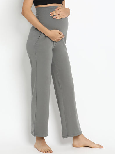 High Waist Wide-leg Maternity Pants- Light Grey