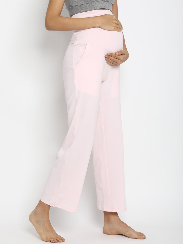 High Waist Wide-leg Maternity Pants- Pink