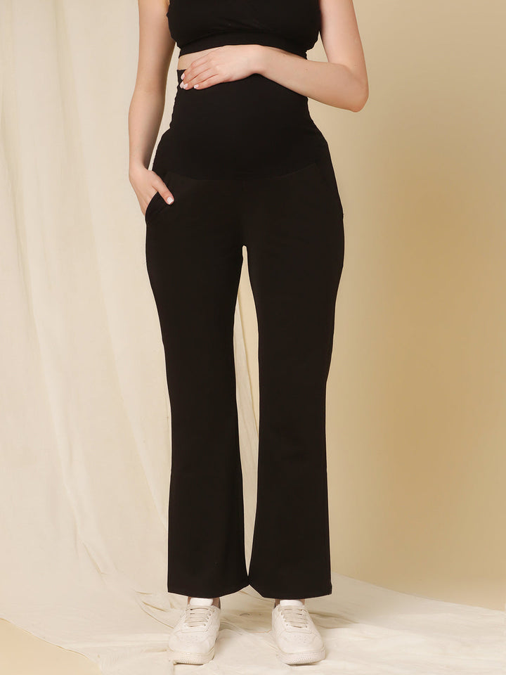 Maternity Winter Fleece Bootcut Pants- Black
