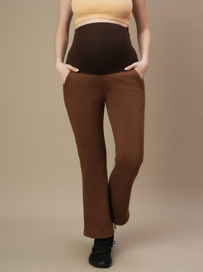 Maternity Winter Fleece Bootcut Pants- Brown
