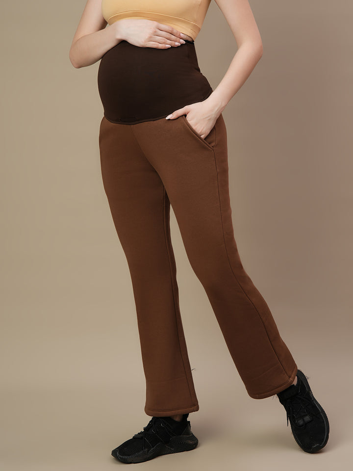 Maternity Winter Fleece Bootcut Pants- Brown