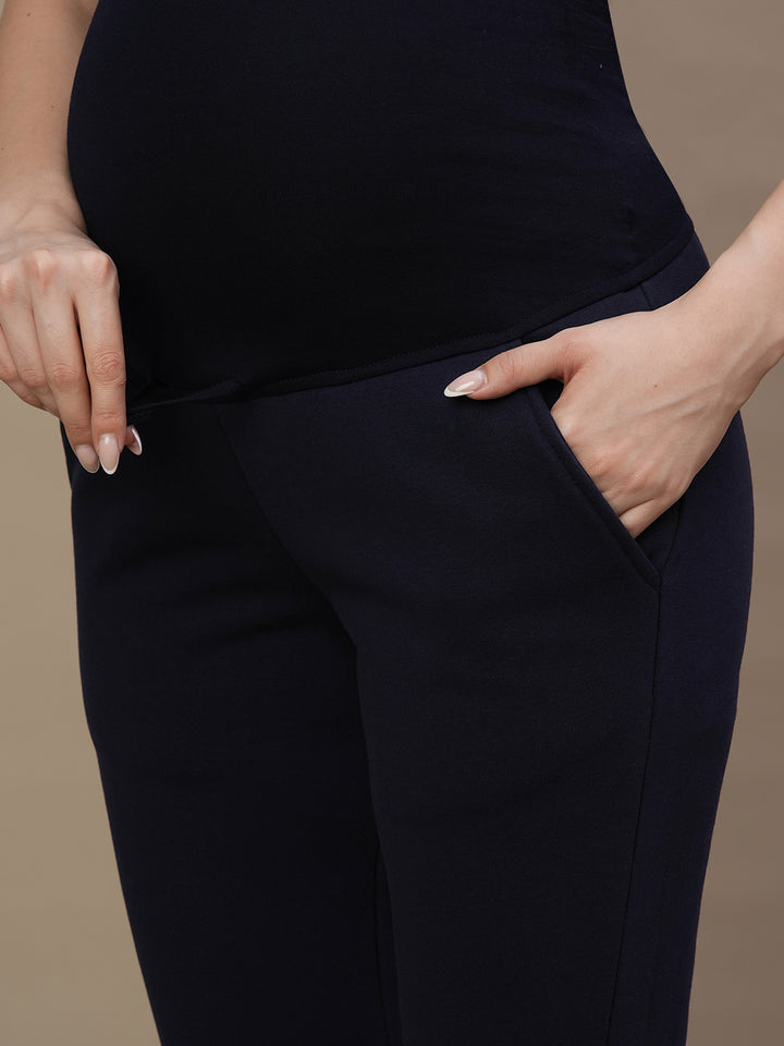 Maternity Winter Fleece Bootcut Pants- Navy Blue
