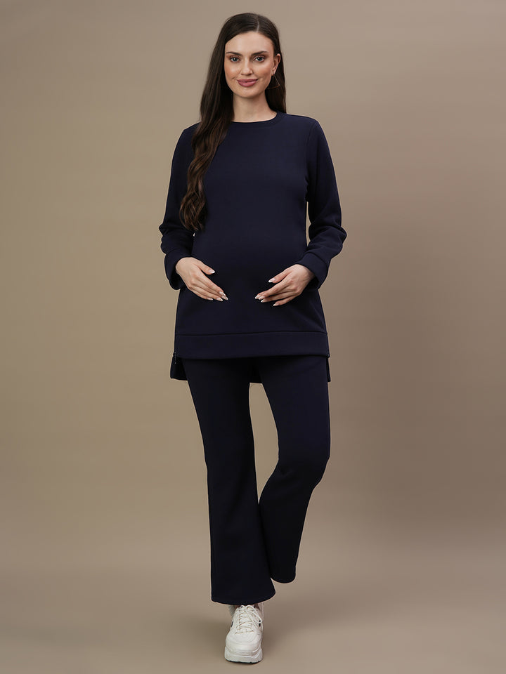 Maternity Winter Fleece Bootcut Pants- Navy Blue