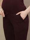 Maternity Winter Fleece Bootcut Pants- Wine Berry