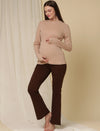 Maternity French Terry Bootcut Pants- Brown