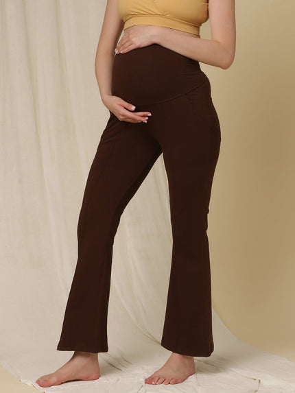 Maternity French Terry Bootcut Pants- Brown